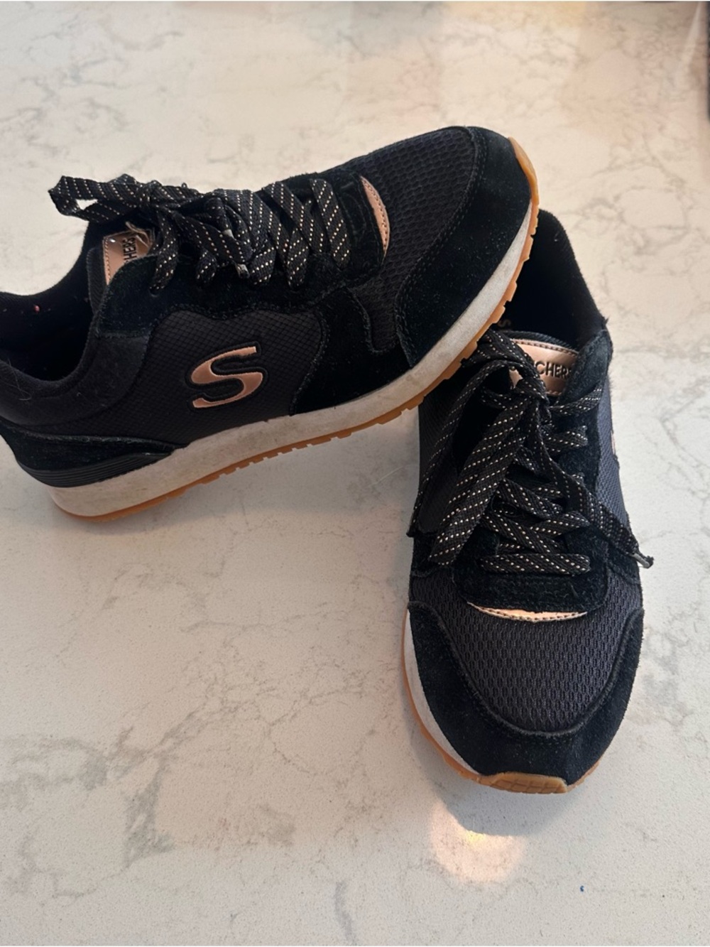 Skechers Black Sneakers with Rose Gold Accents - Picture 4 of 6